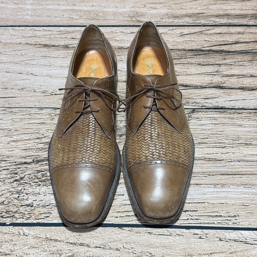 Salvatore Ferragamo Oxford Dress Shoes Mens 13 B Brown Woven Leather Italy 9555 - Picture 4 of 10